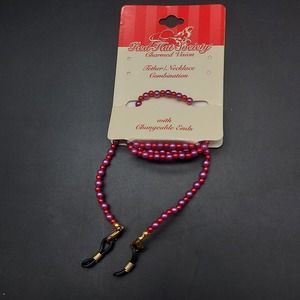 Red Hat Society Eye Glass Chains Purple Pink Pearl Faux Pearl EF Designs NOS